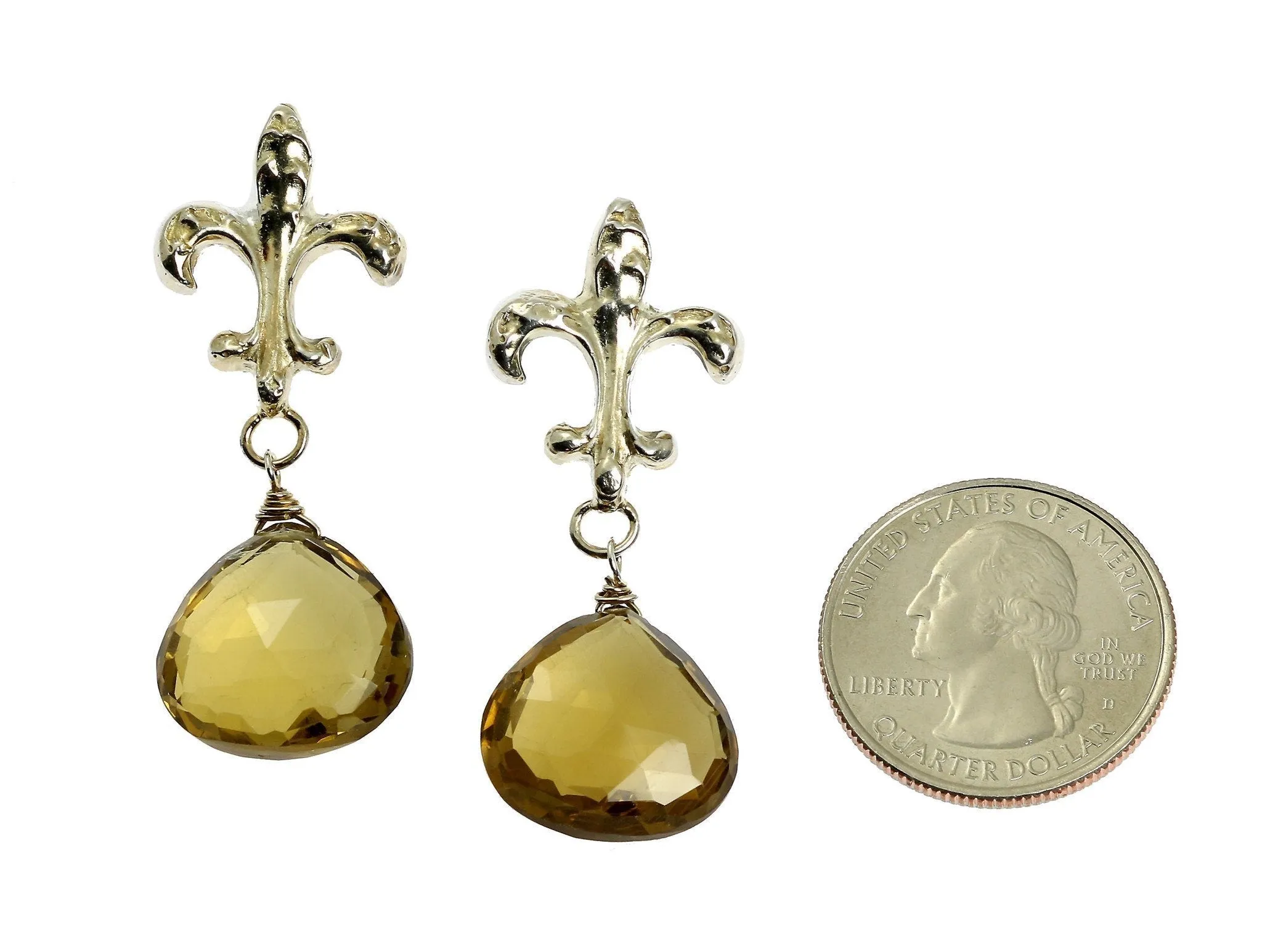 29.5 CT Bear Quartz Sterling Silver Fleur-de-lis Earrings