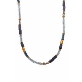 3mm Dumitorite, Sky Blue Topaz, London Blue Topaz, Pearls 24K Gold Vermeil Necklace