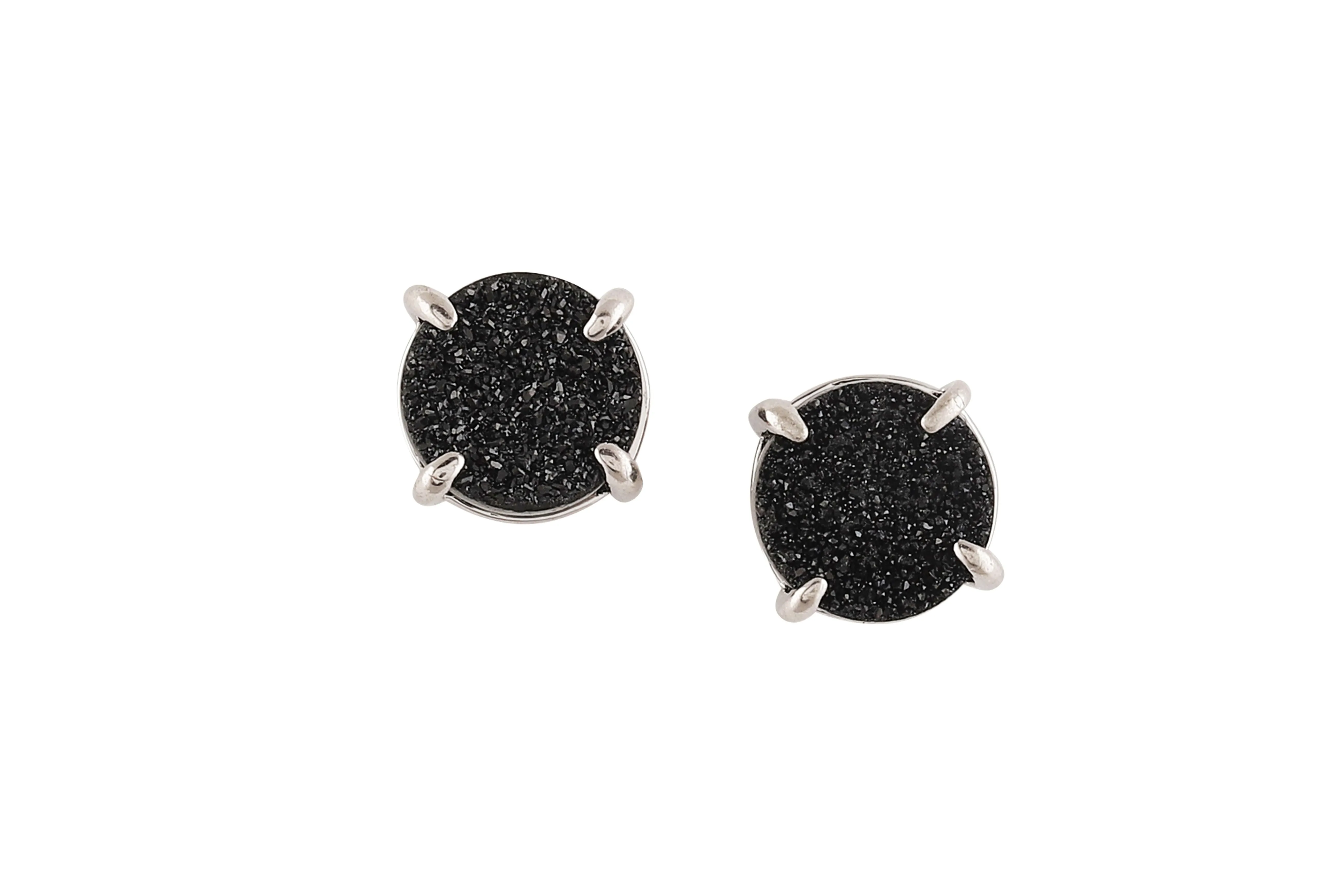 5 Way Druzy Earrings Studs Silver