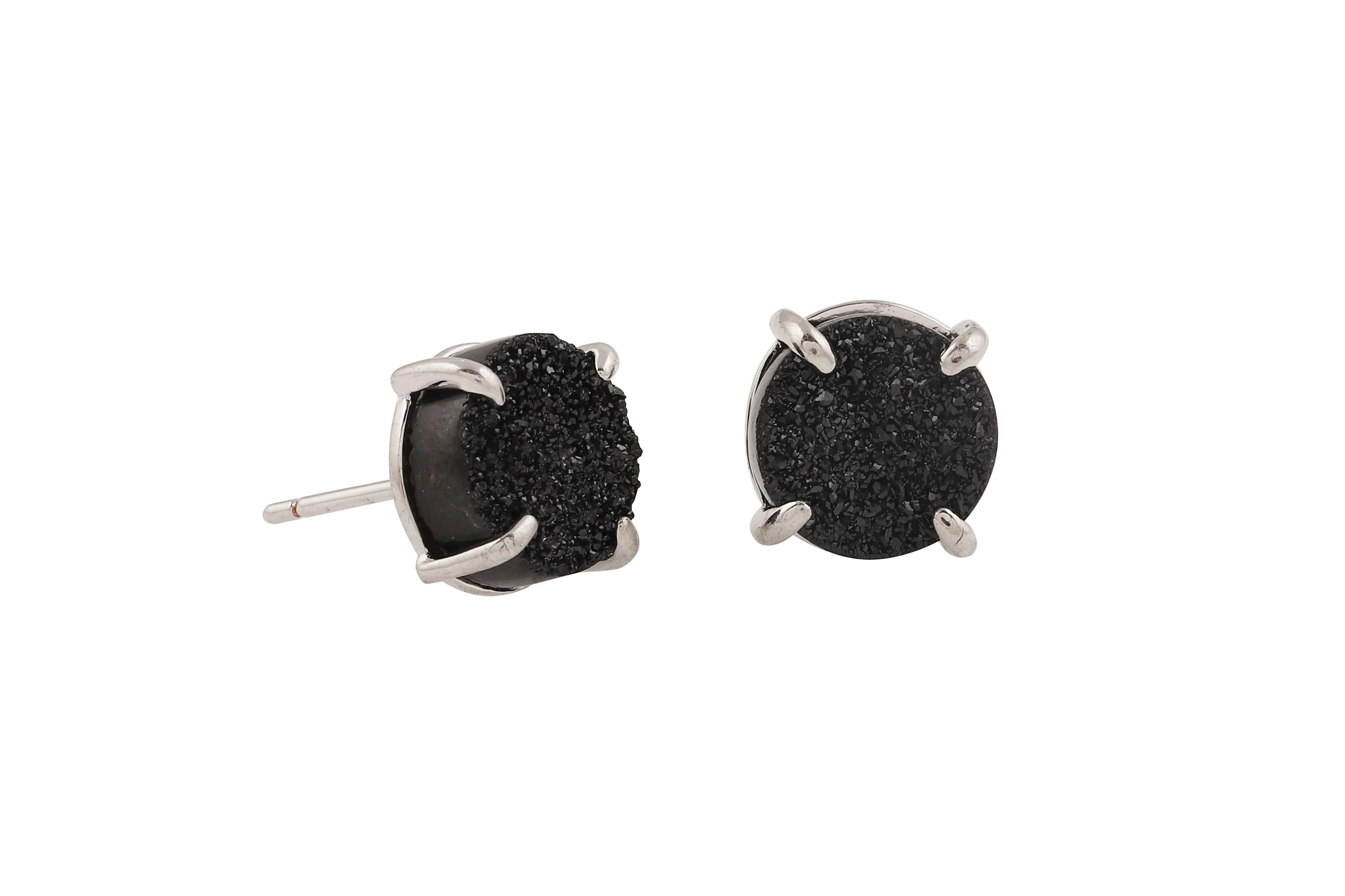 5 Way Druzy Earrings Studs Silver