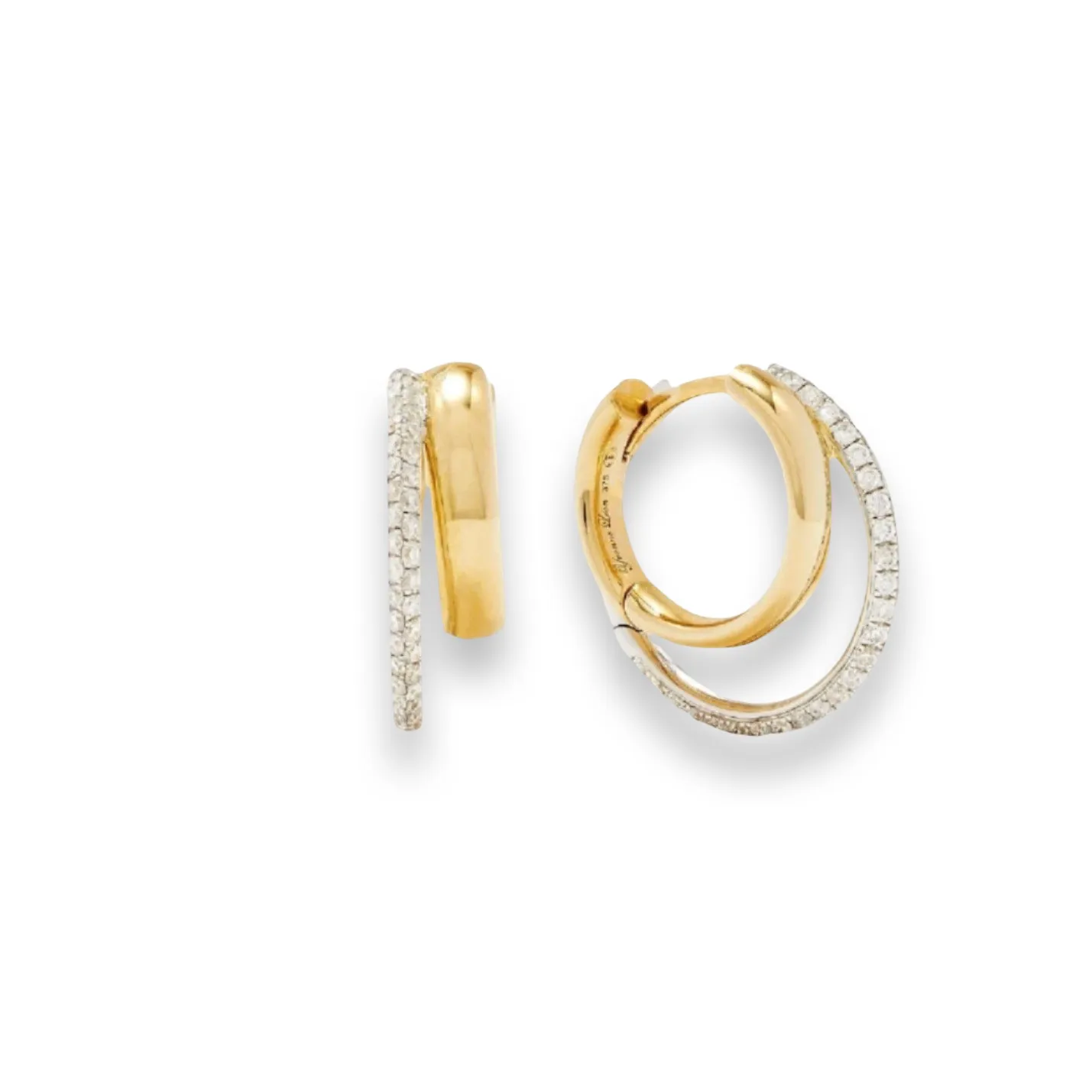 50/50 Diamond & Gold Split Huggie Hoops Earrings