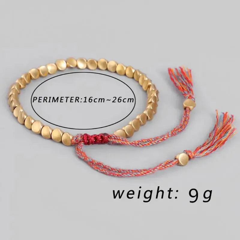 652F Tibetan Copper Bead Bracelet Braided String Bracelet Buddhist Prayer Yoga Prayer