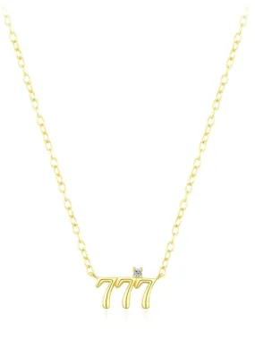 777 Gold Necklace, 18K Gold Plated Zircon, Hypoallergenic Dainty 925 Sterling Silver Necklace