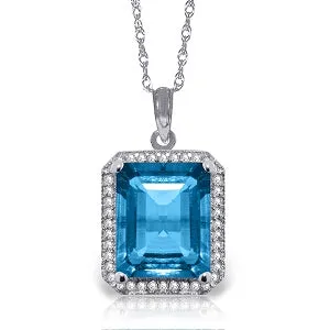 7.8 Carat 14K Solid White Gold Small Packages Blue Topaz Diamond Necklace