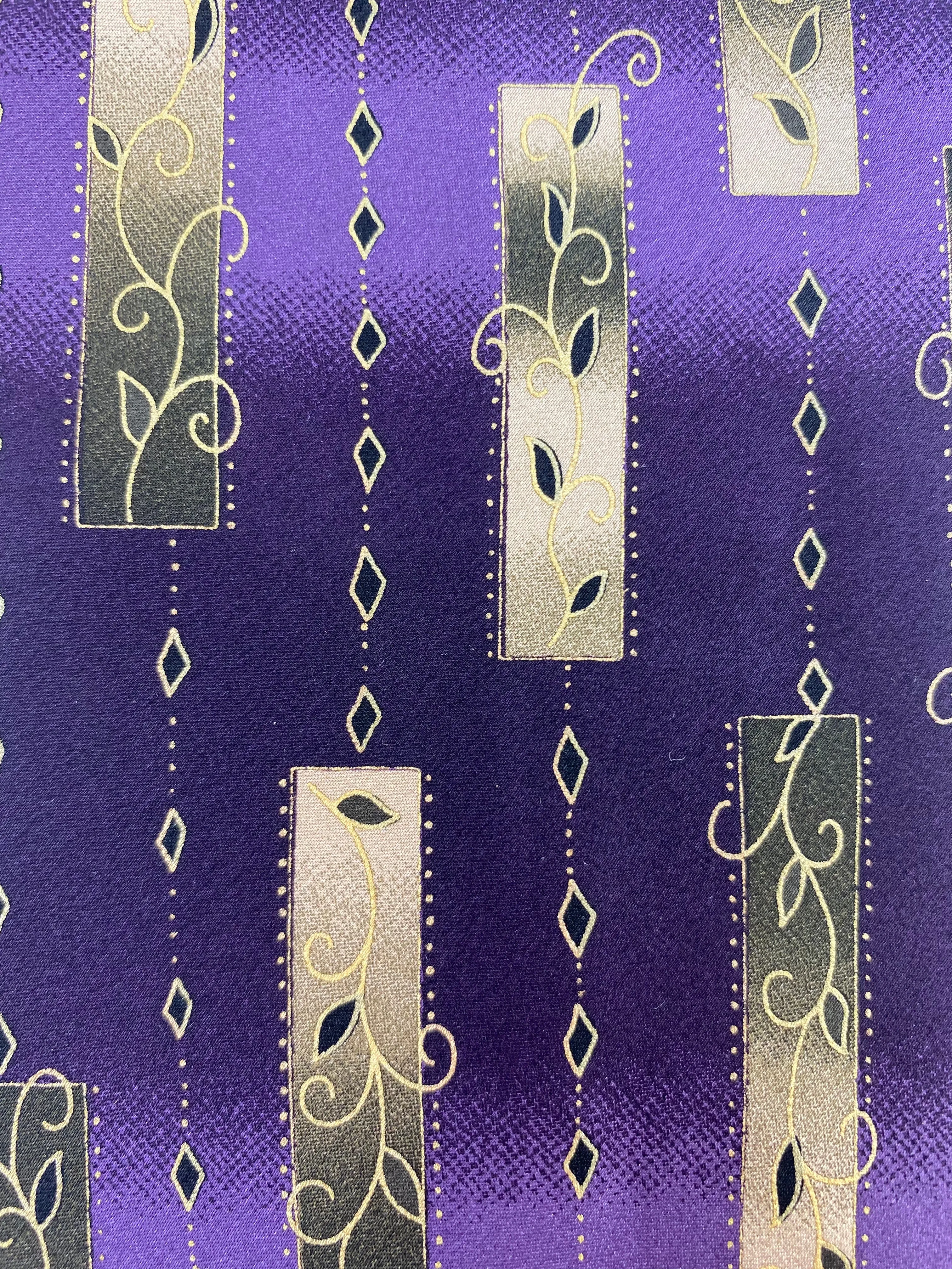 90s Deadstock Silk Necktie, Men's Vintage Purple/ Gold Filigree Pattern Tie, NOS