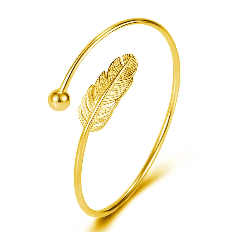 925 Plated Women's Delicate Simple Vintage Feather Bracelet