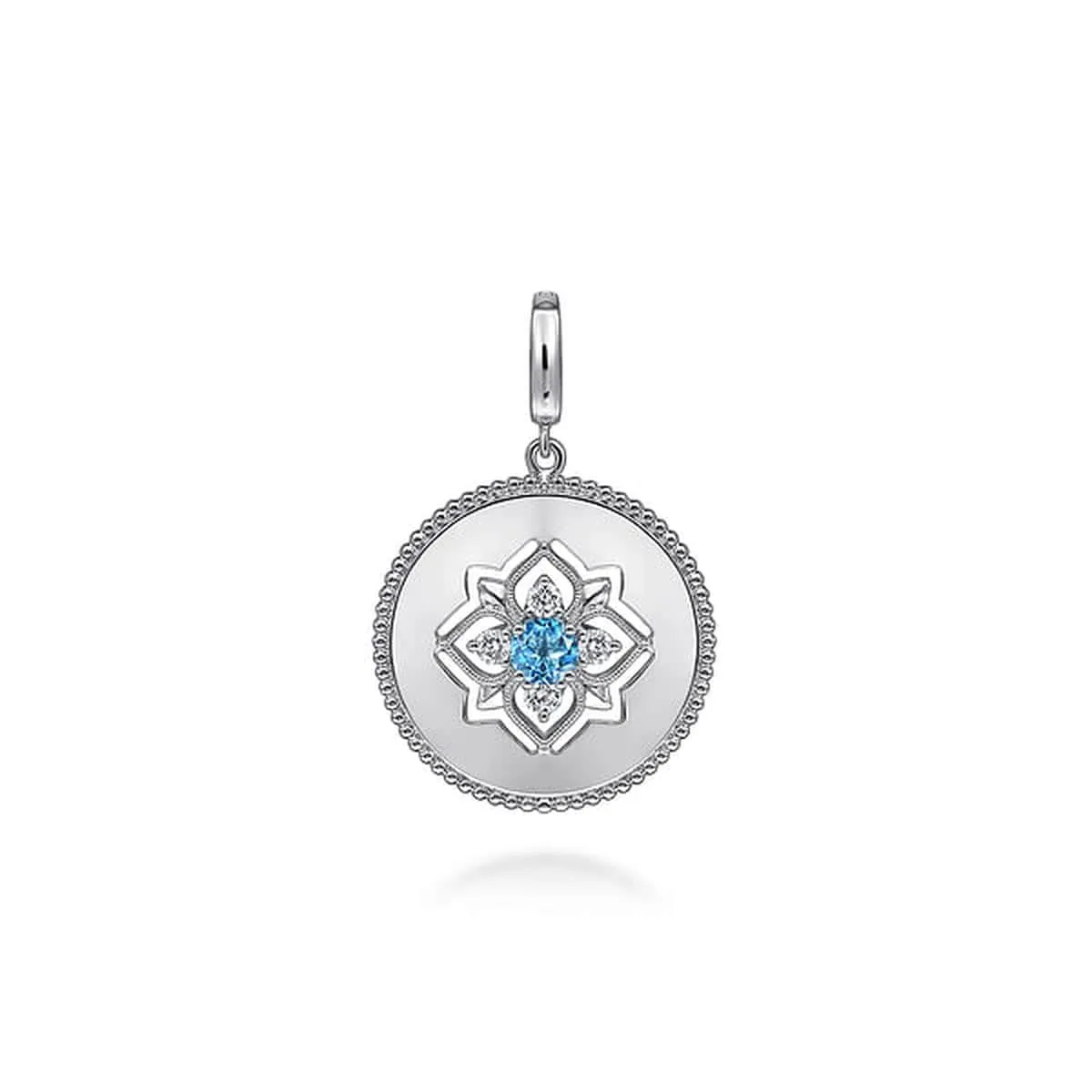 925 Sterling Silver Blue Topaz and White Sapphire Bujukan Medallion Pendant