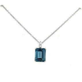 9ct White Gold Earth Grown 1.10ct London Blue Topaz And 0.06ct Diamond Necklace