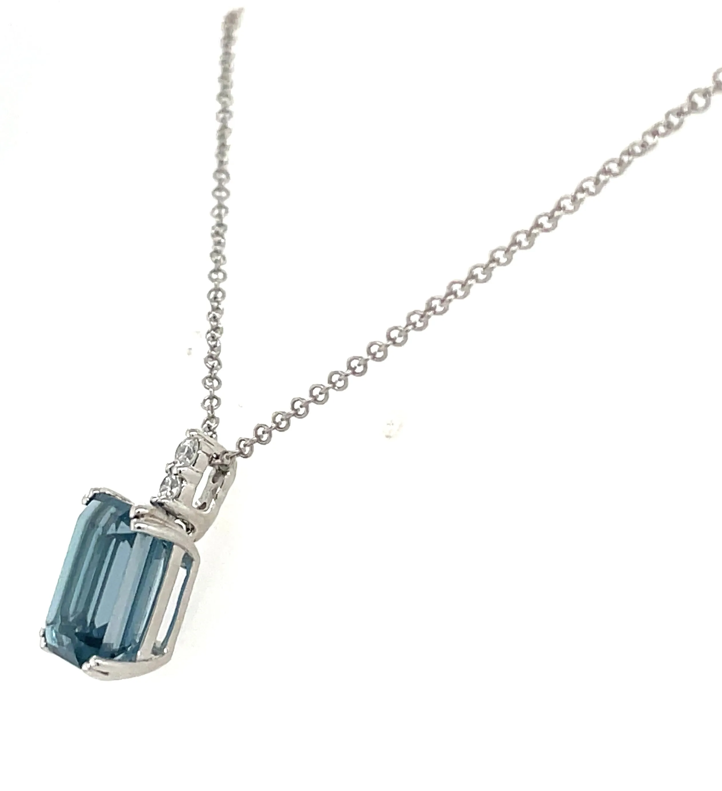 9ct White Gold Earth Grown 1.10ct London Blue Topaz And 0.06ct Diamond Necklace