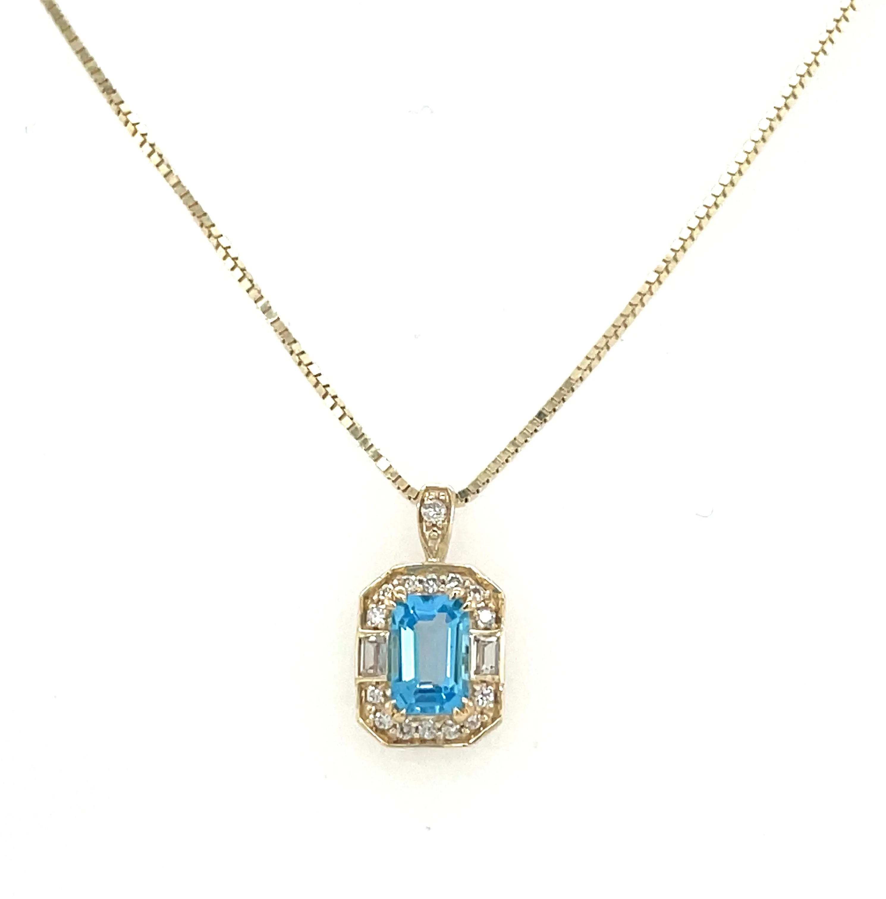 9ct Yellow Gold Earth Grown 0.65ct Blue Topaz, White Sapphire and Diamond Pendant