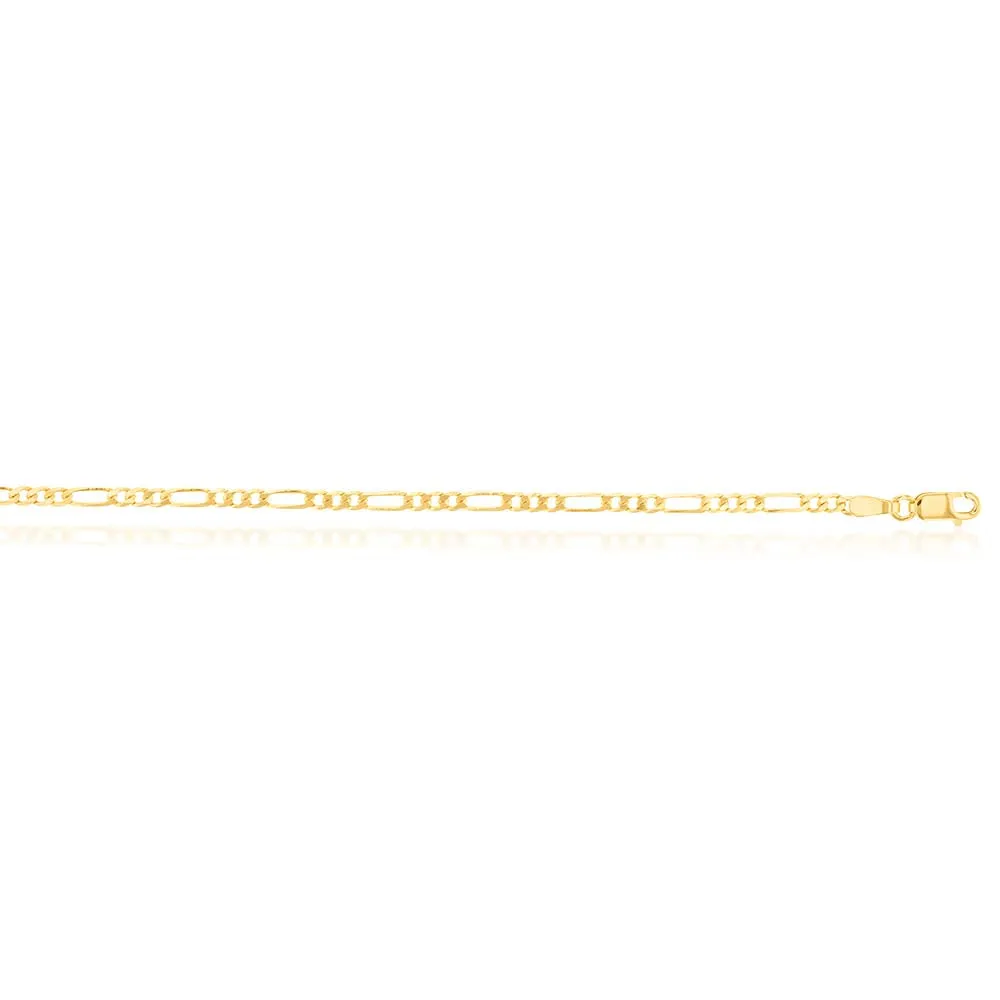 9ct Yellow Solid Gold 60 Gauge Figaro 19cm Bracelet