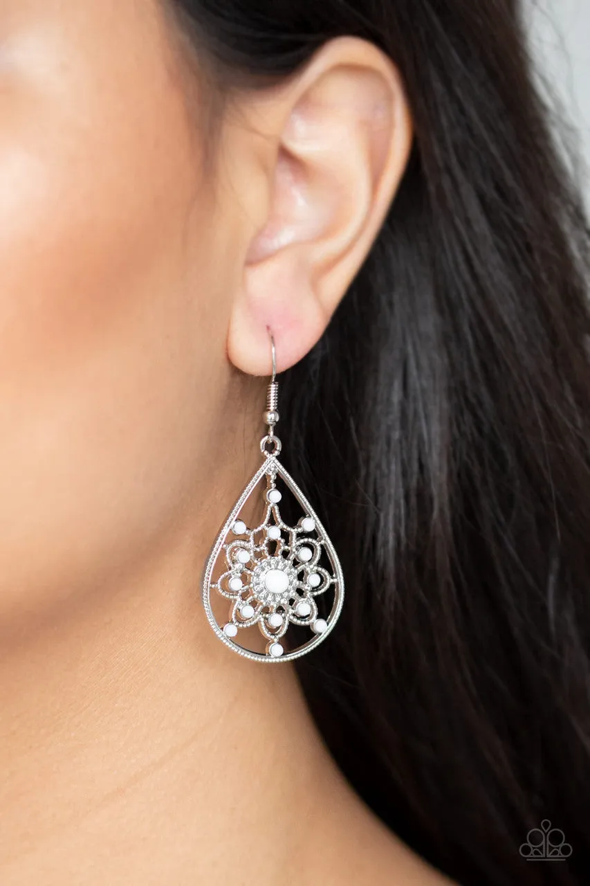 A Flair for Fabulous White Paparazzi Earrings