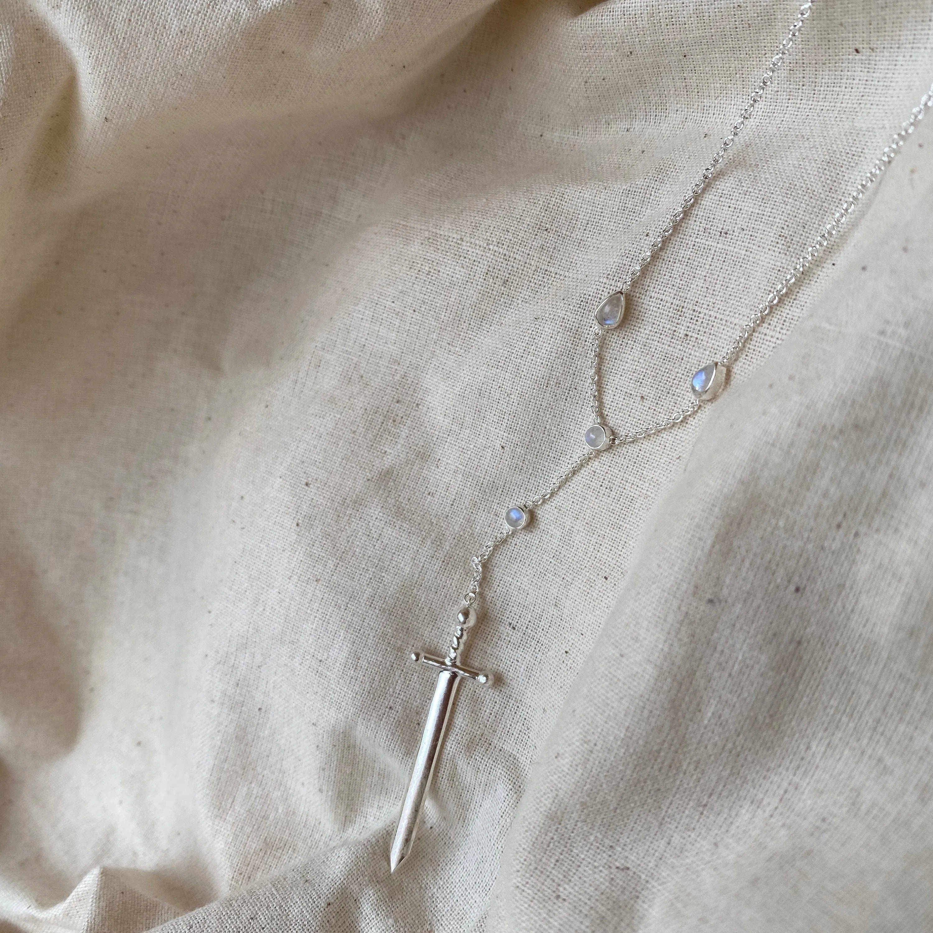 Ace of swords Sterling Silver Rainbow Moonstone Necklace