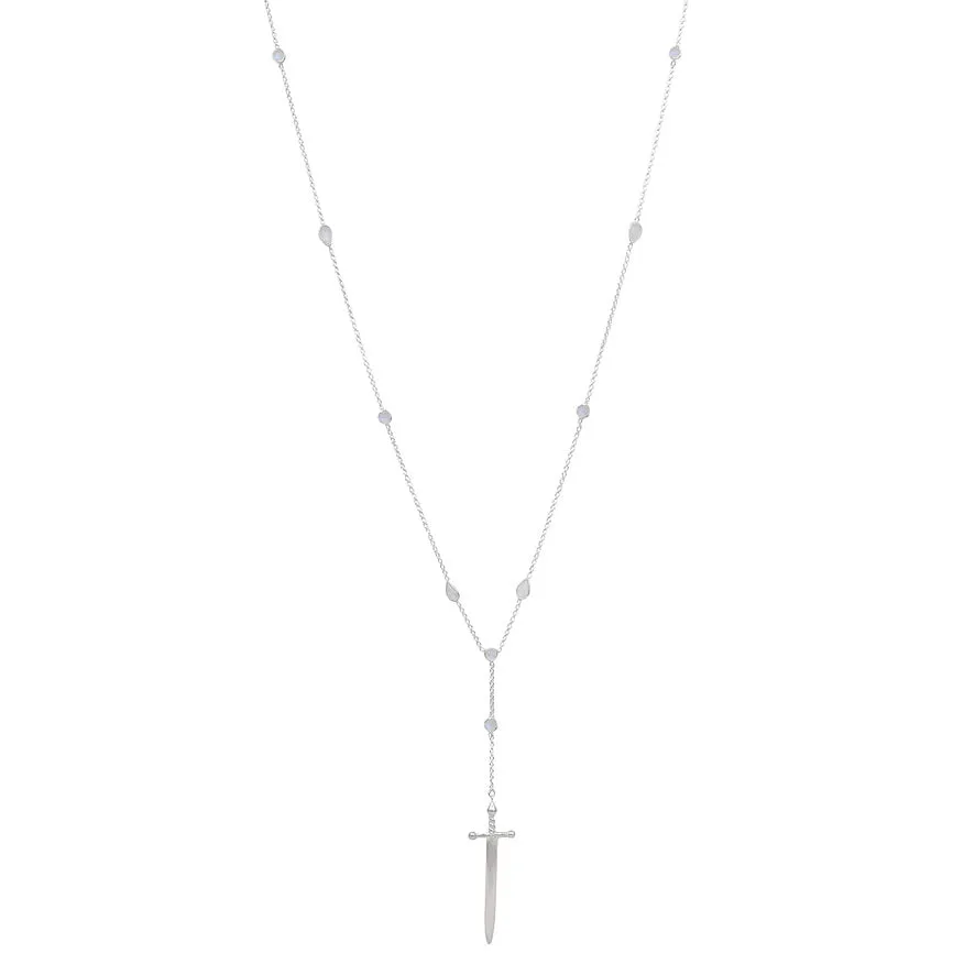 Ace of swords Sterling Silver Rainbow Moonstone Necklace