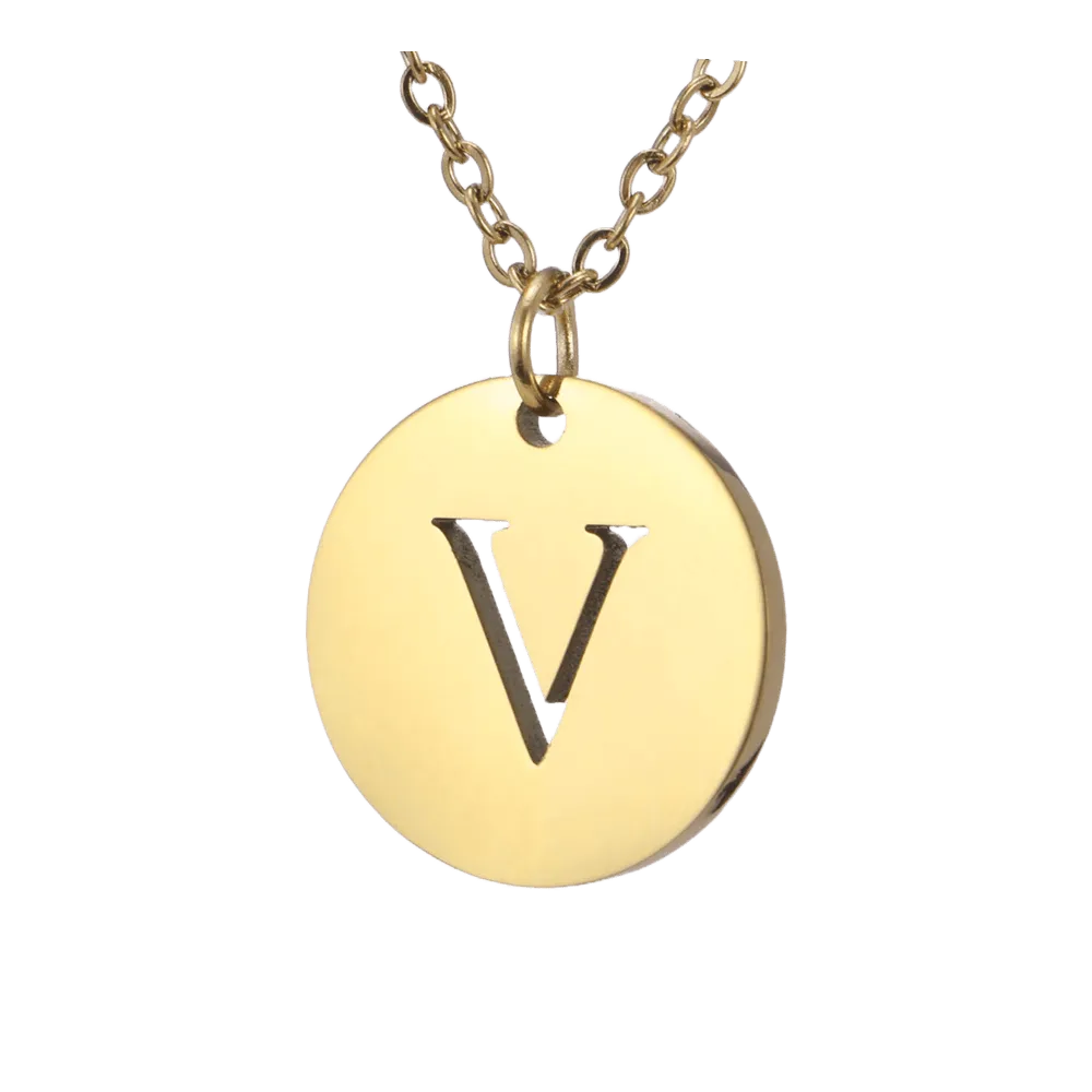 Alphabet Necklace Gold Plated - Letter V