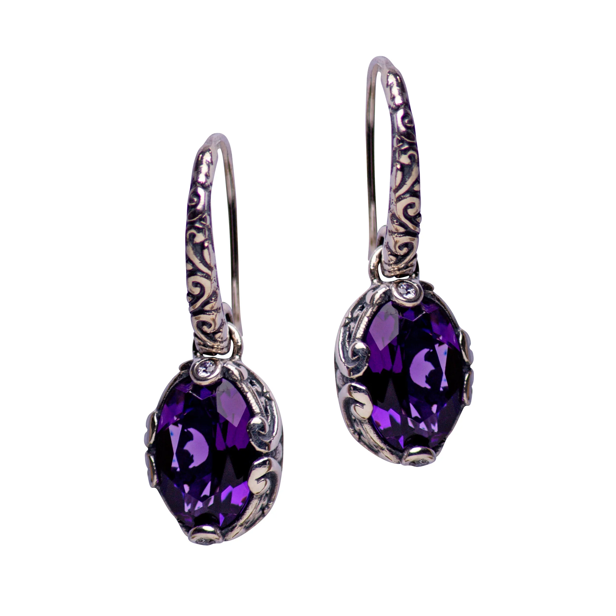 Amethyst Quartz Silver Dangle Earrings