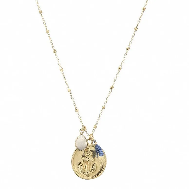 Anchor Disc White Moonstone Necklace