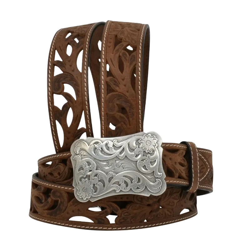 Angel Ranch by 3D Ladies Filigree Cutout Brown Leather Belt DA2072