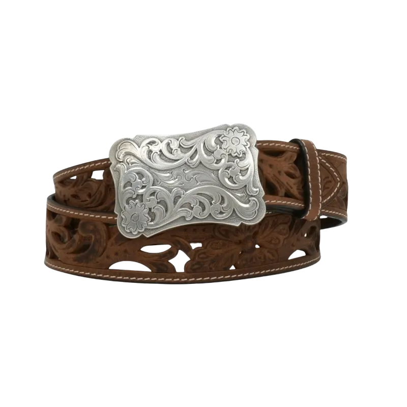 Angel Ranch by 3D Ladies Filigree Cutout Brown Leather Belt DA2072