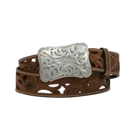 Angel Ranch by 3D Ladies Filigree Cutout Brown Leather Belt DA2072