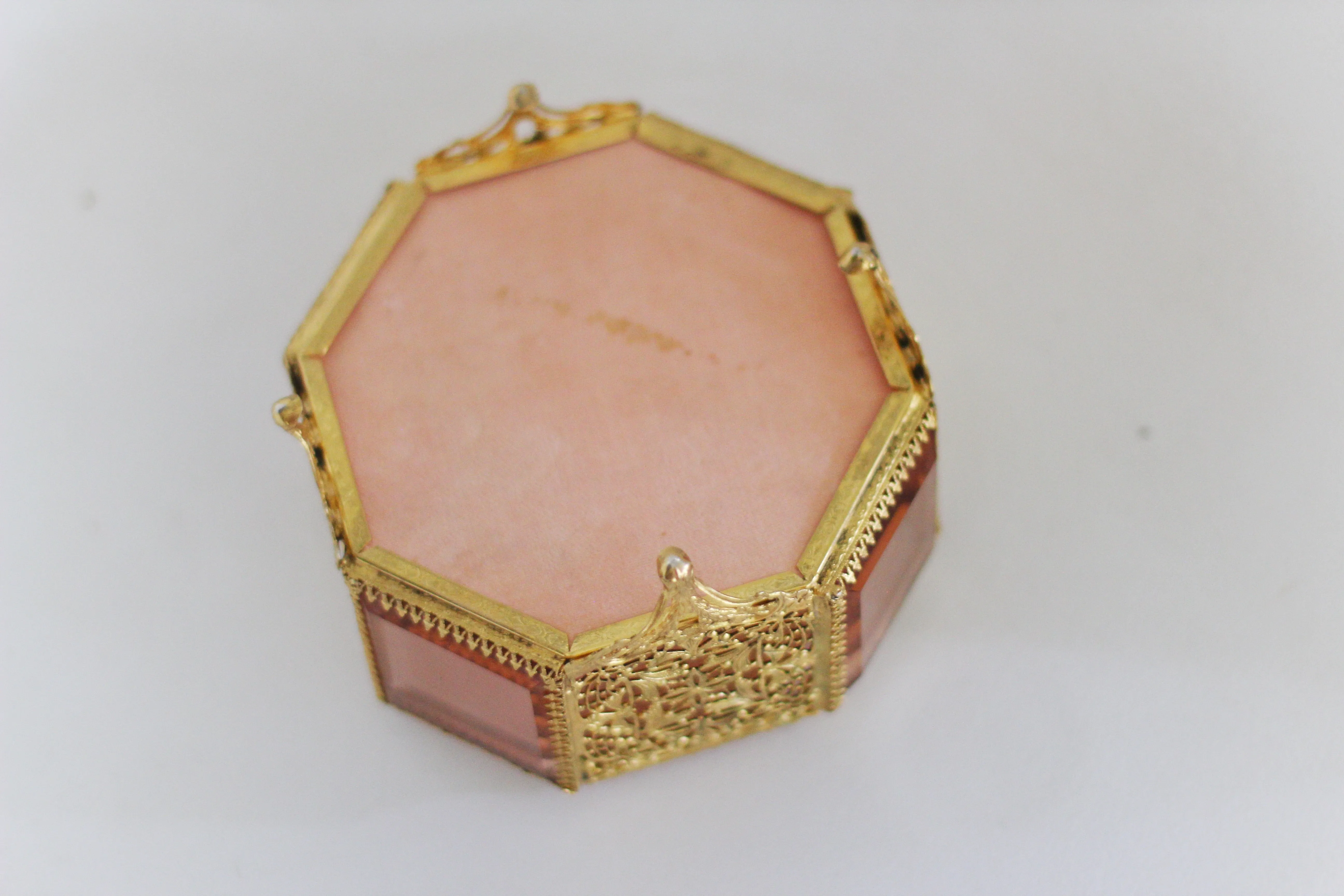 Antique Rare Pink Tufted Jewelry Box