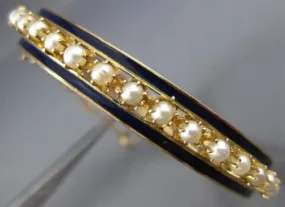 ANTIQUE VICTORIAN AAA PEARL & BLUE ENAMEL 14K YELLOW GOLD BANGLE BRACELET 20957