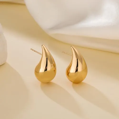 Apsvo Earring Dupes Chunky Gold Hoop Earrings for Women, Tear Drop Dangle Earrings, Teardrop Lightweight Water Drop Earrings for Women Girls Fashion Trendy Hypoallergenic Jewelry