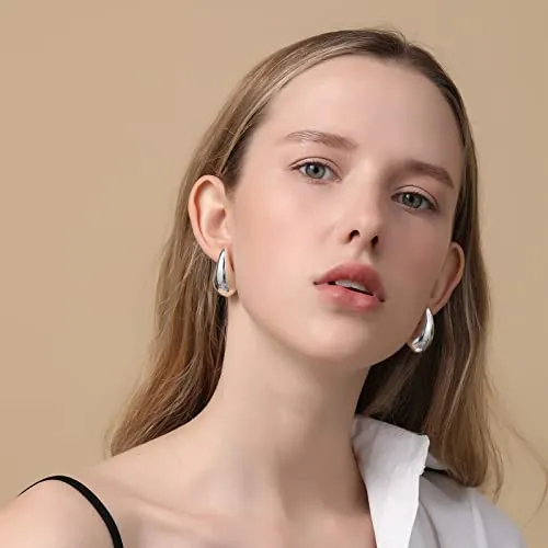 Apsvo Earring Dupes Chunky Gold Hoop Earrings for Women, Tear Drop Dangle Earrings, Teardrop Lightweight Water Drop Earrings for Women Girls Fashion Trendy Hypoallergenic Jewelry