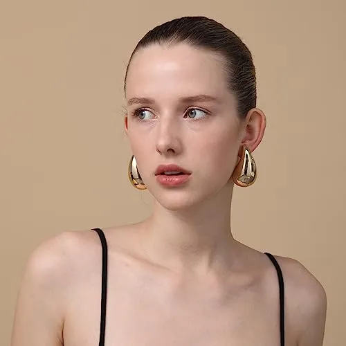 Apsvo Earring Dupes Chunky Gold Hoop Earrings for Women, Tear Drop Dangle Earrings, Teardrop Lightweight Water Drop Earrings for Women Girls Fashion Trendy Hypoallergenic Jewelry