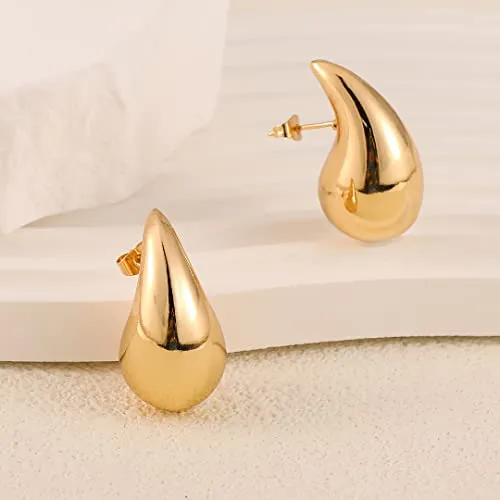 Apsvo Earring Dupes Chunky Gold Hoop Earrings for Women, Tear Drop Dangle Earrings, Teardrop Lightweight Water Drop Earrings for Women Girls Fashion Trendy Hypoallergenic Jewelry