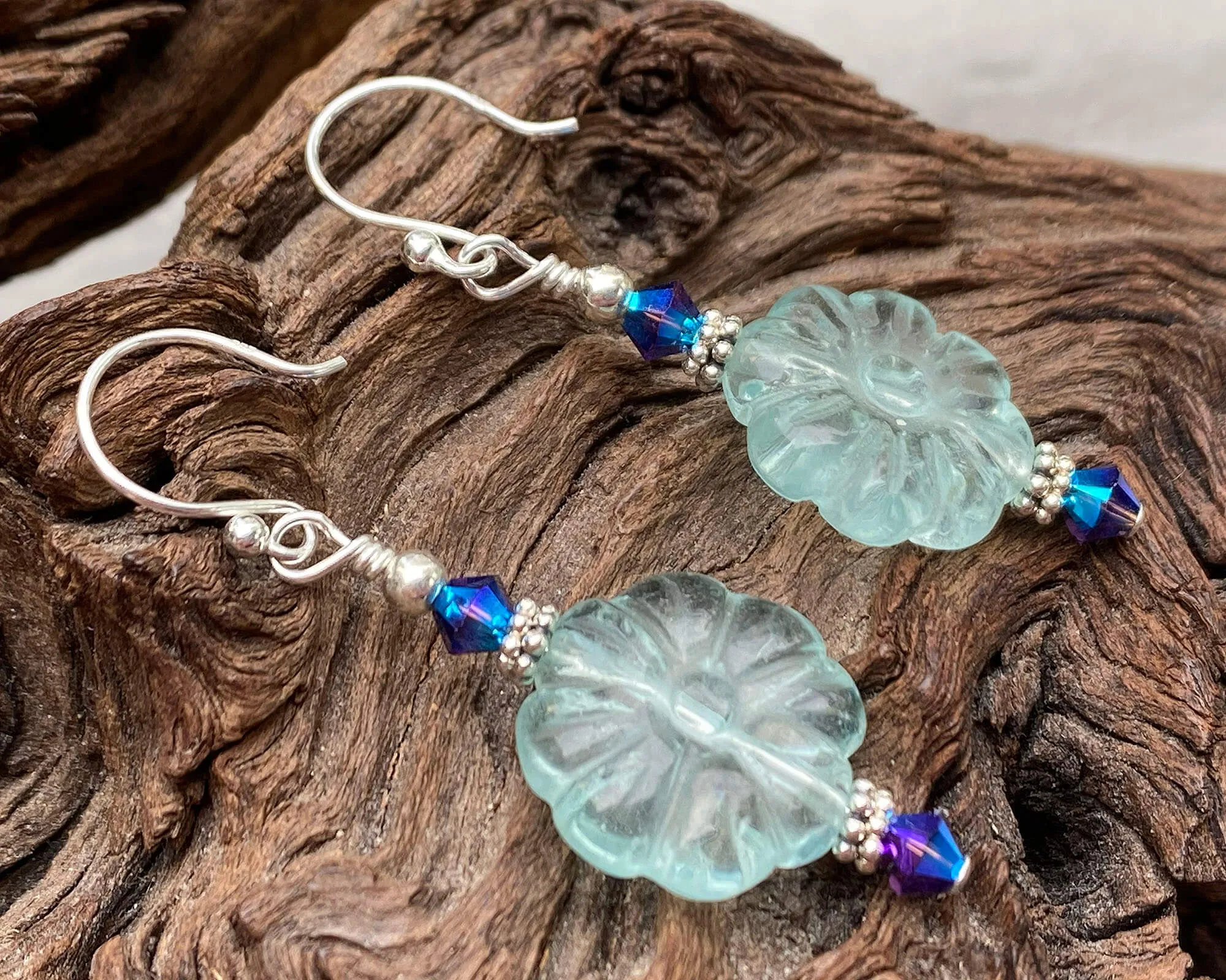 Aqua Floral Gemstone Beaded Earrings