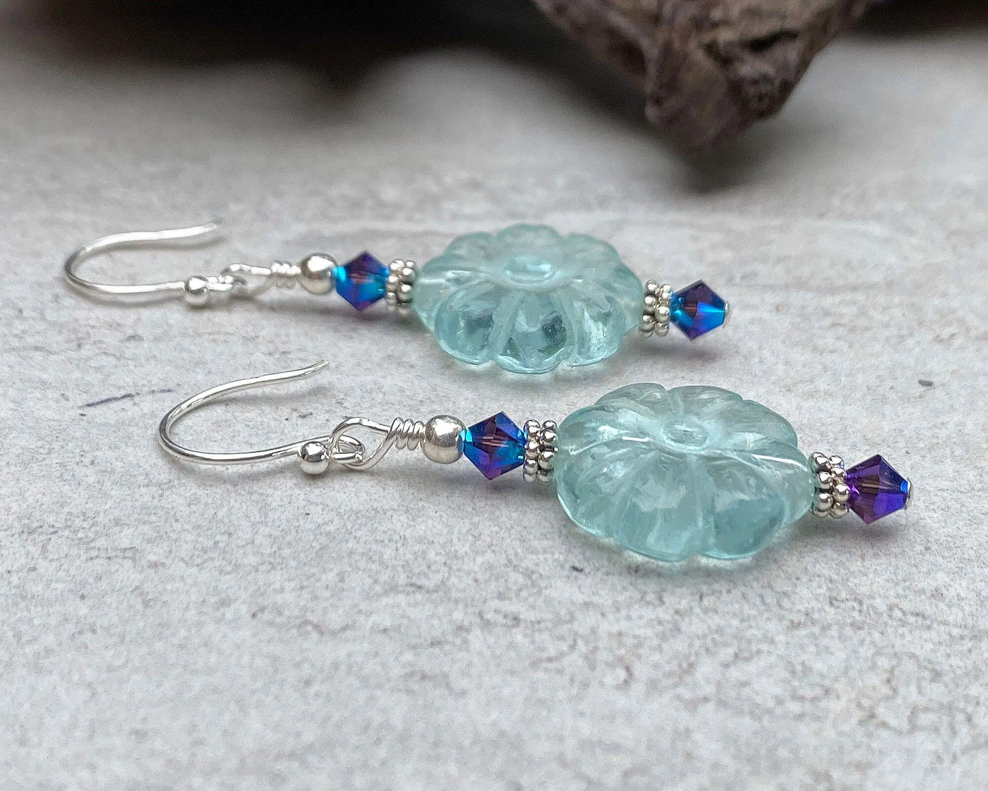 Aqua Floral Gemstone Beaded Earrings