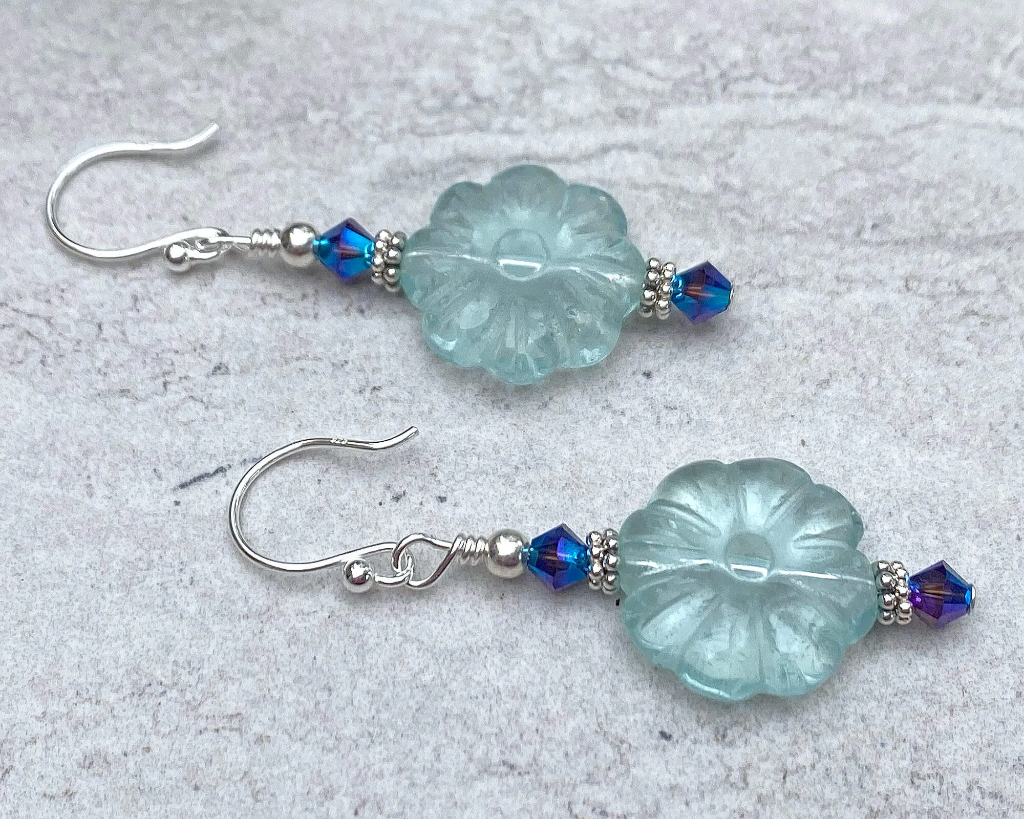 Aqua Floral Gemstone Beaded Earrings