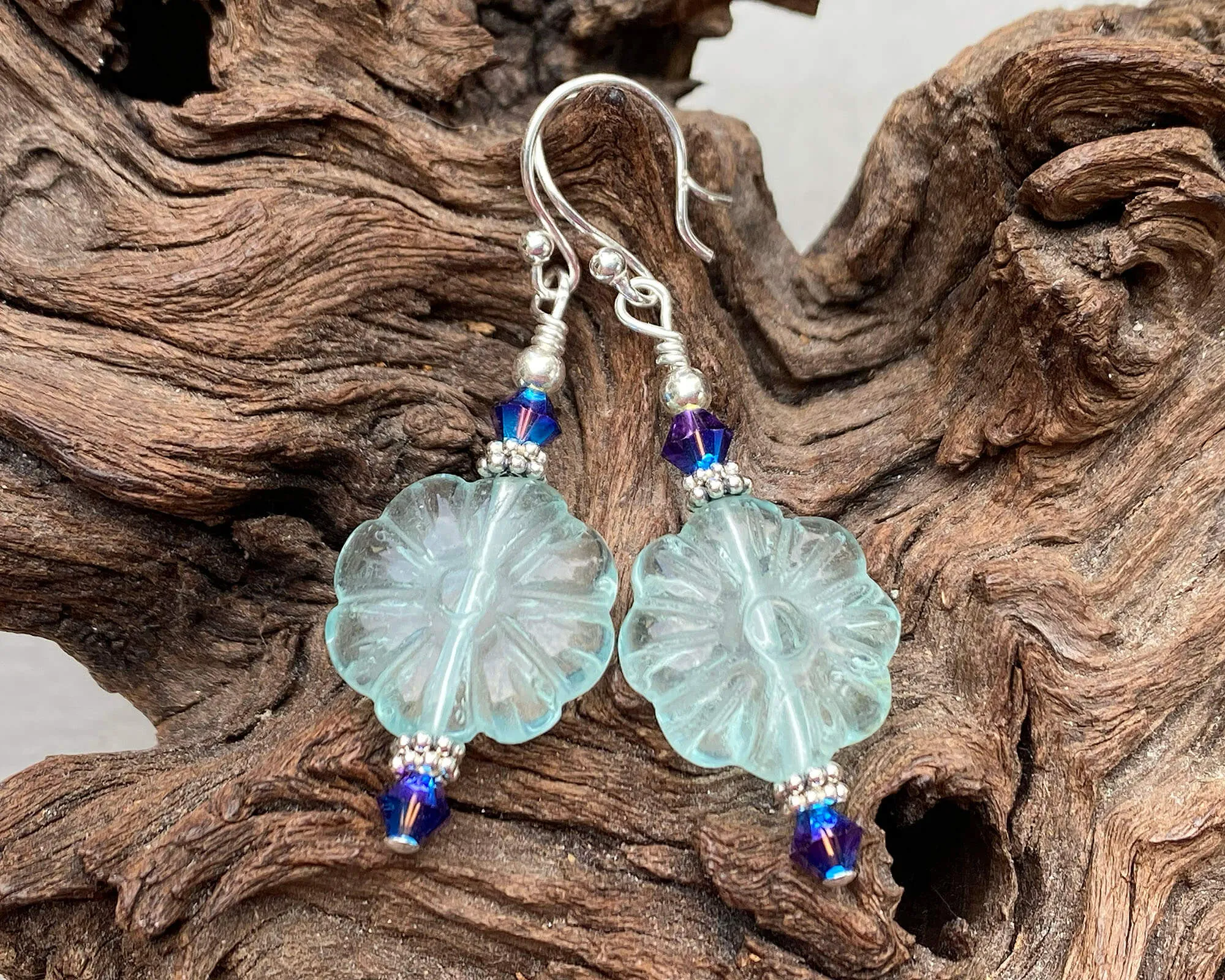 Aqua Floral Gemstone Beaded Earrings