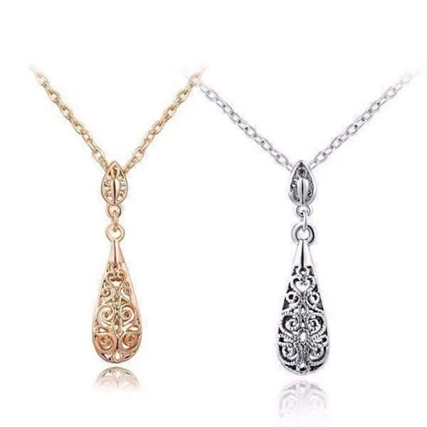 Arabesque Filigree Puff Teardrop Gold Necklace