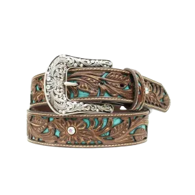 Ariat Ladies Floral Tooled with Turquoise Inlay Belt A1513402