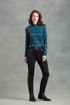 Arista Equestrian Jewel Blue Filigree Long Sleeve Shirt with Zip - Women's (Sale) Reg. Price 134.95