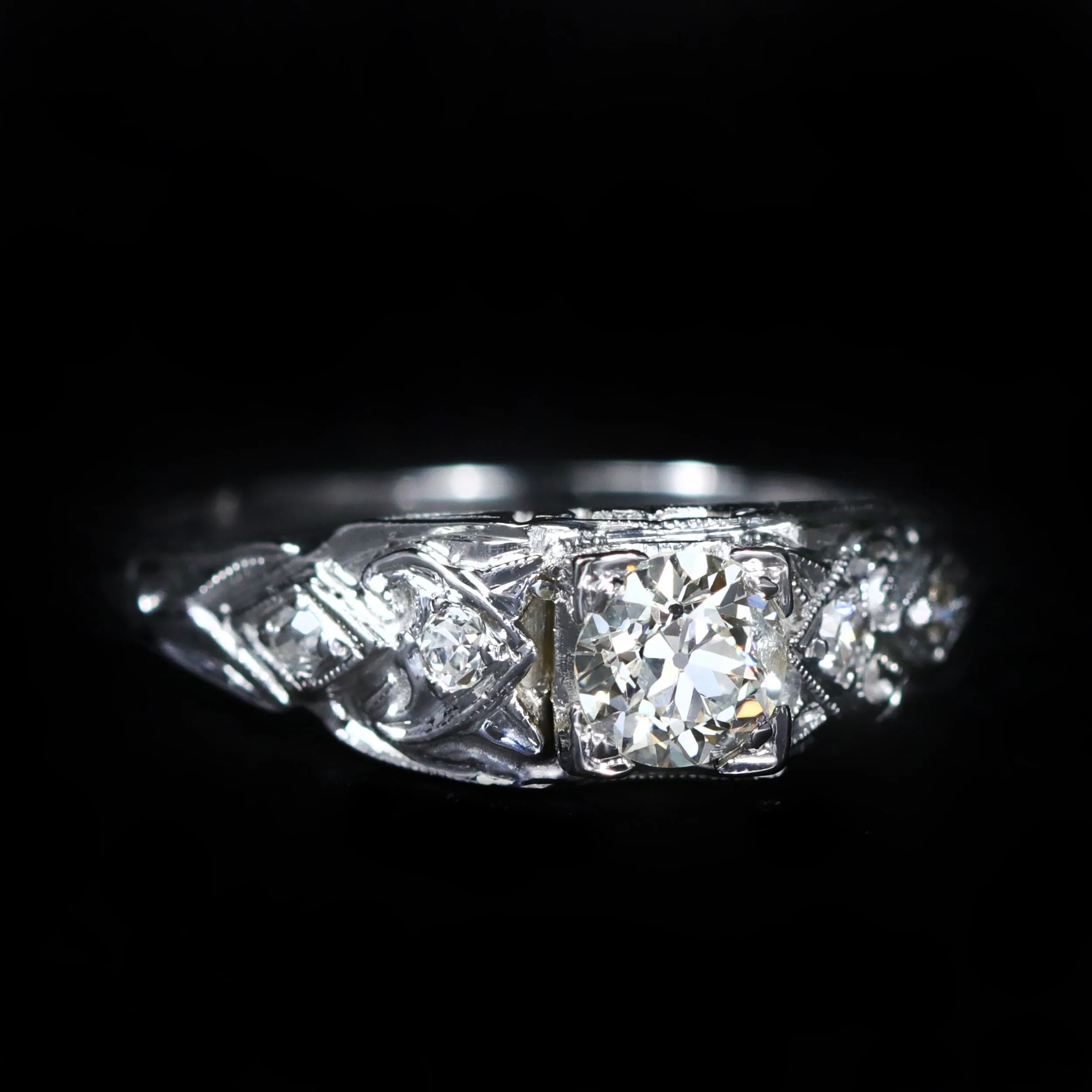 Art Deco 0.50 Carat Old European Cut Diamond Engagement Ring