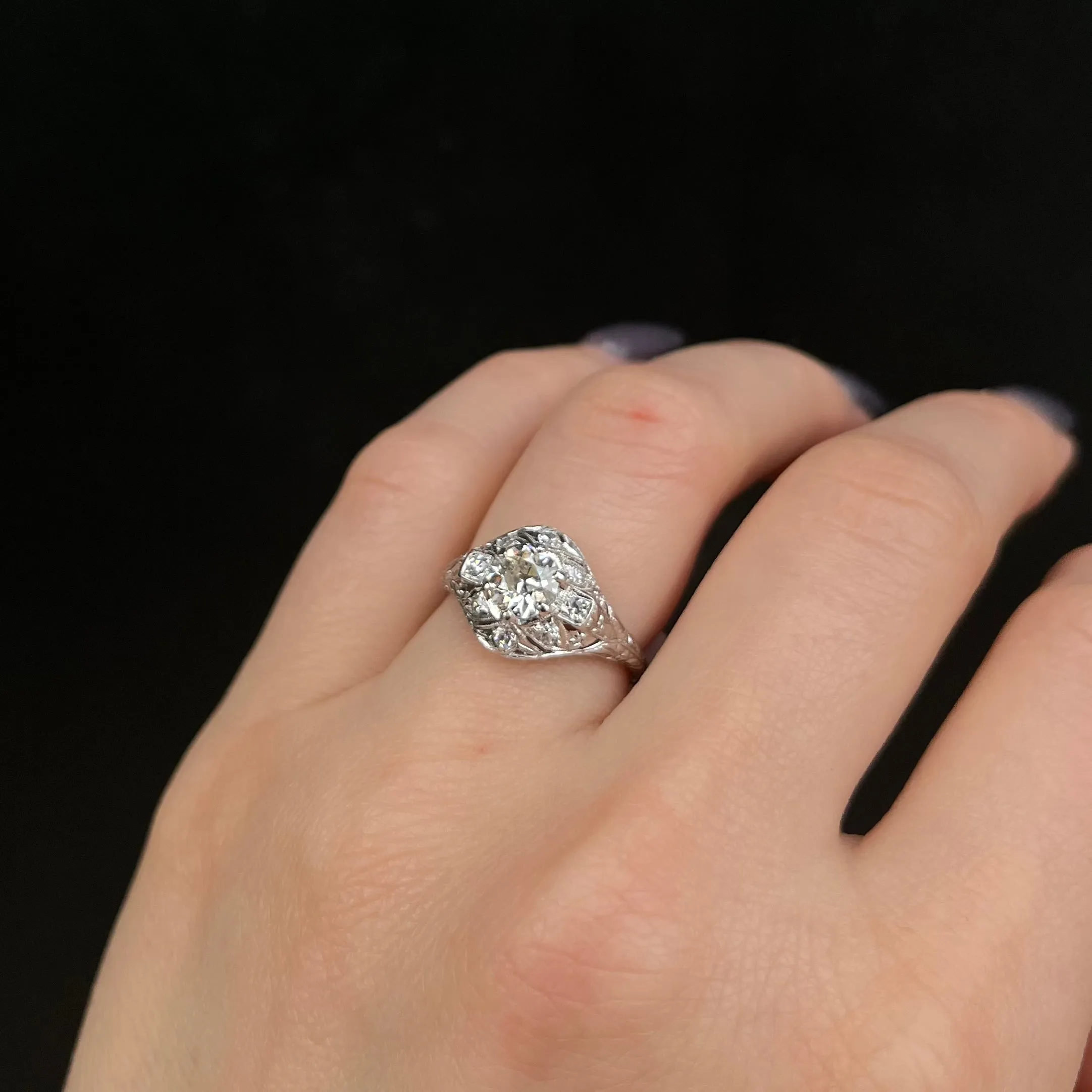 Art Deco 0.65 Carat Old European Cut Diamond Engagement Ring