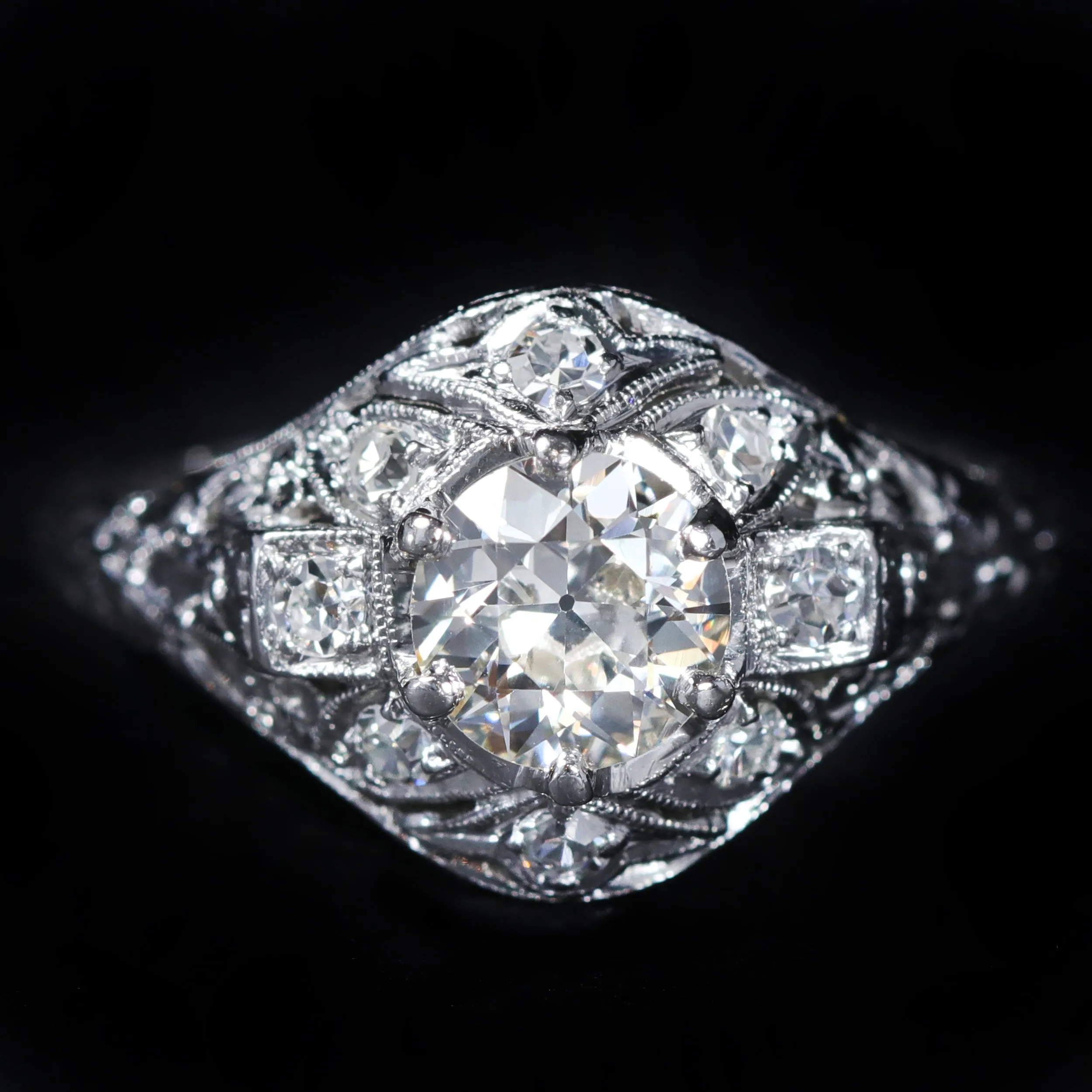 Art Deco 0.65 Carat Old European Cut Diamond Engagement Ring