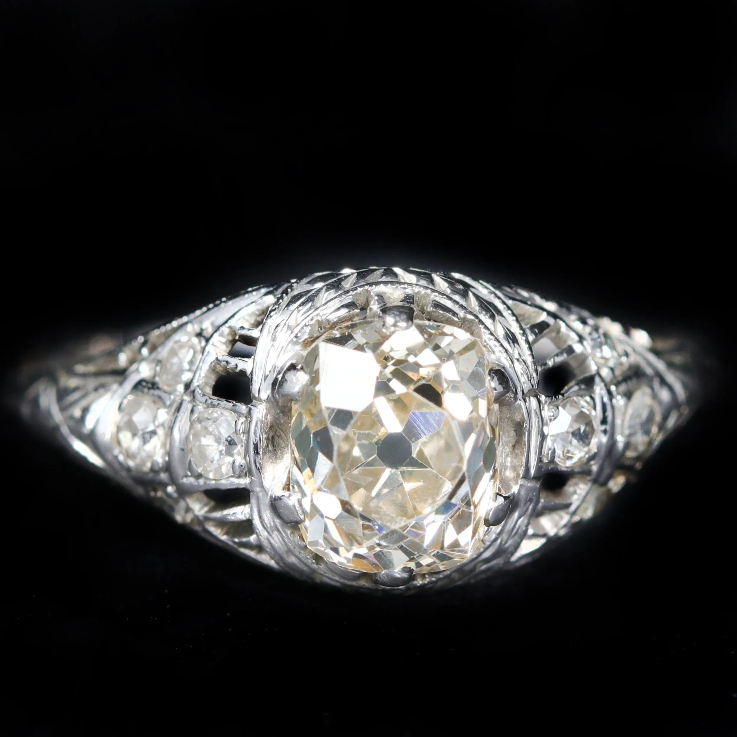 Art Deco 1.20 Carat Old Mine Cut Diamond Engagement Ring