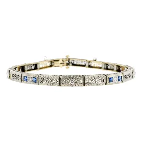 Art Deco Diamond & Sapphire Filigree Bracelet