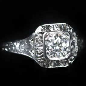 Art Deco Platinum 0.55 Carat Old European Cut Diamond Ring