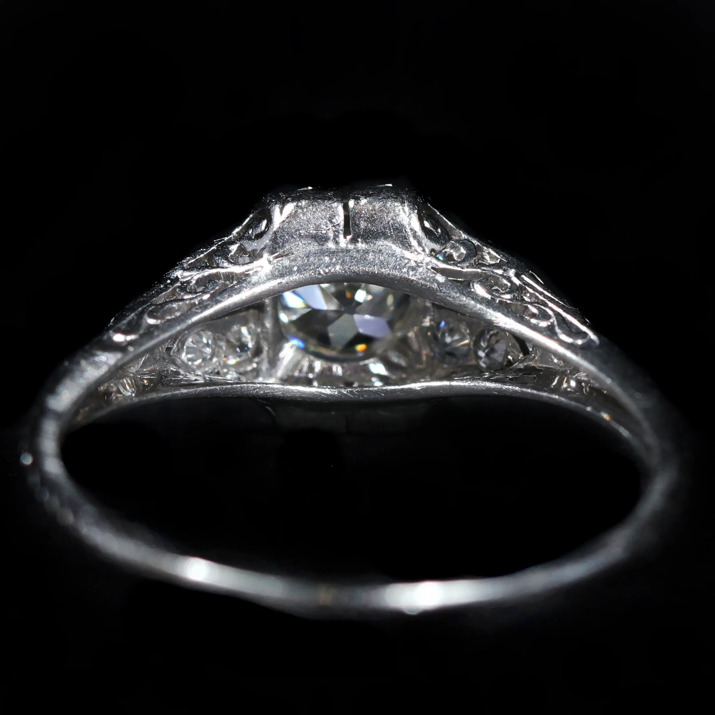 Art Deco Platinum 0.78 Carat Old European Cut Diamond Engagement Ring