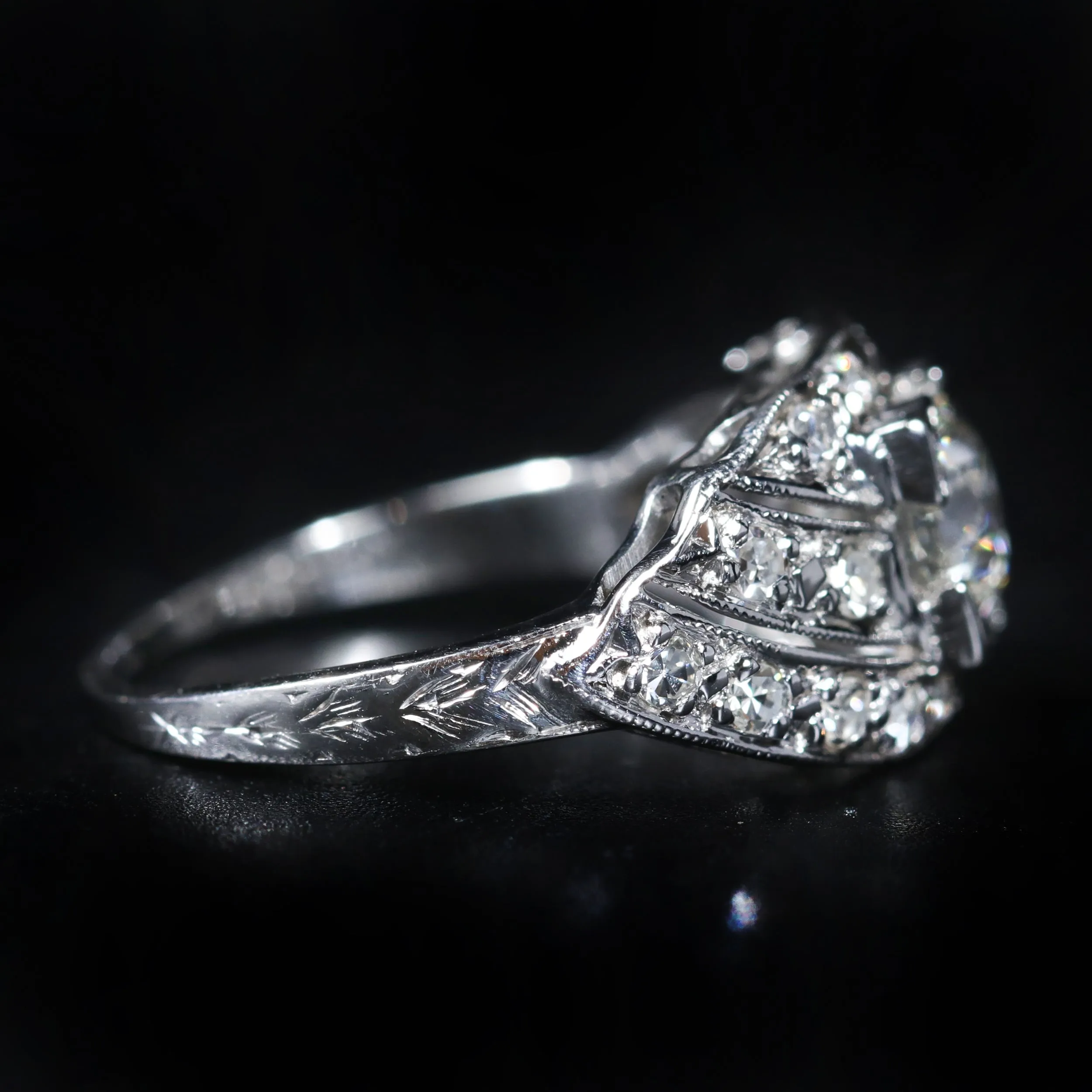 Art Deco Platinum 0.88 Carat Old European Cut Diamond Ring