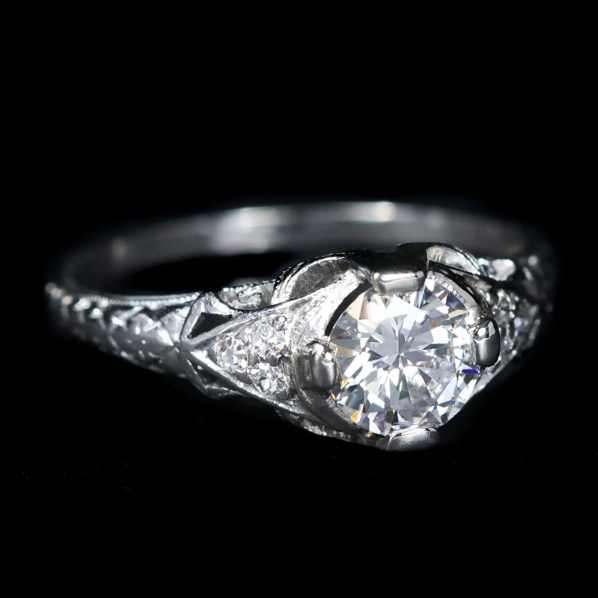 Art Deco Restoration GIA 0.62 Carat Round Brilliant Cut Diamond Engagement Ring