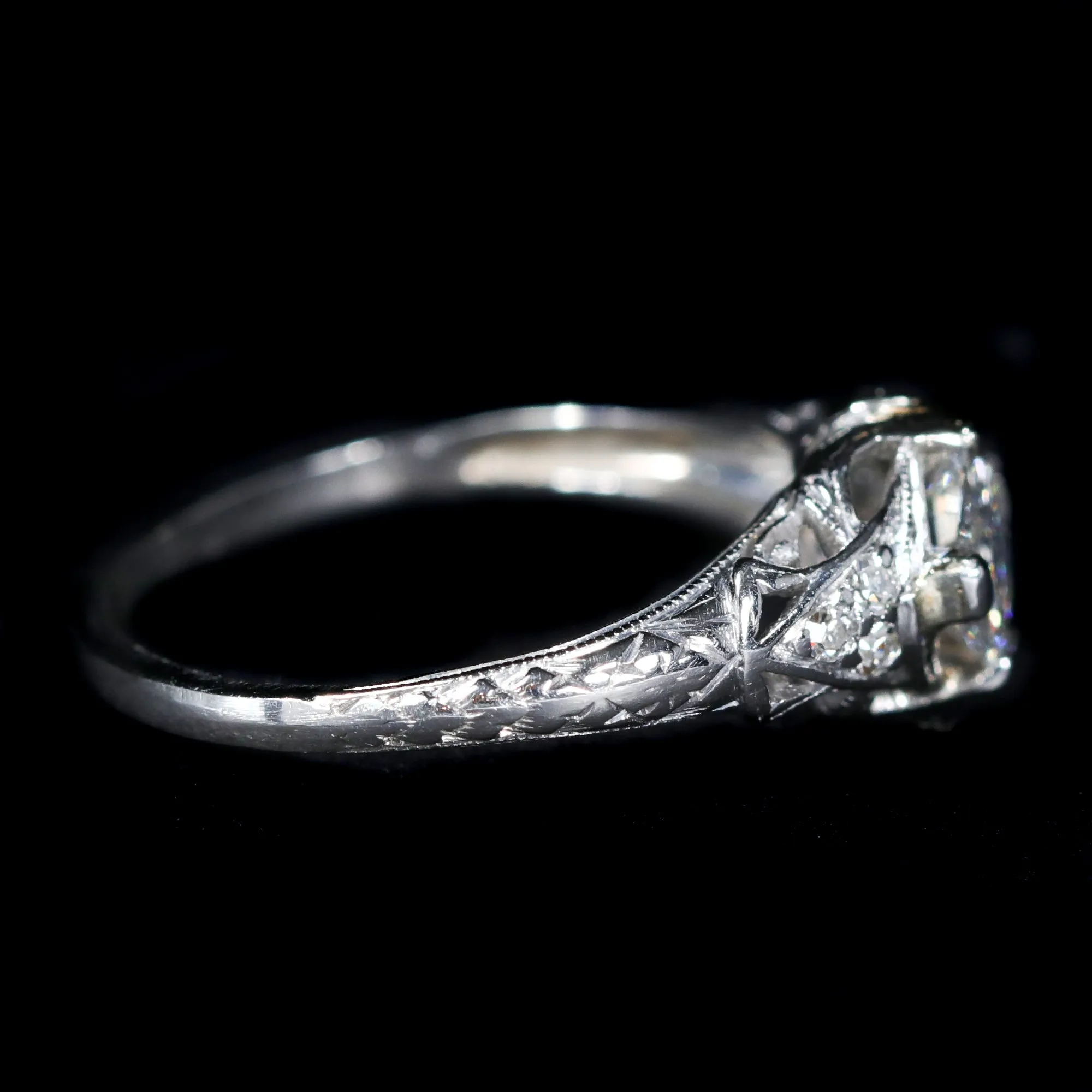 Art Deco Restoration GIA 0.62 Carat Round Brilliant Cut Diamond Engagement Ring