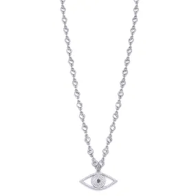 Ashley Gold Stainless Steel CZ Link Chain With CZ Evil Eye Pendant Necklace