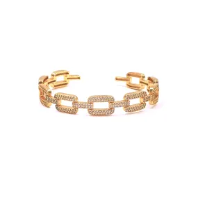 Ashley Gold Stainless Steel Gold Plated CZ Box Link Chain Design Bangle Bracelet