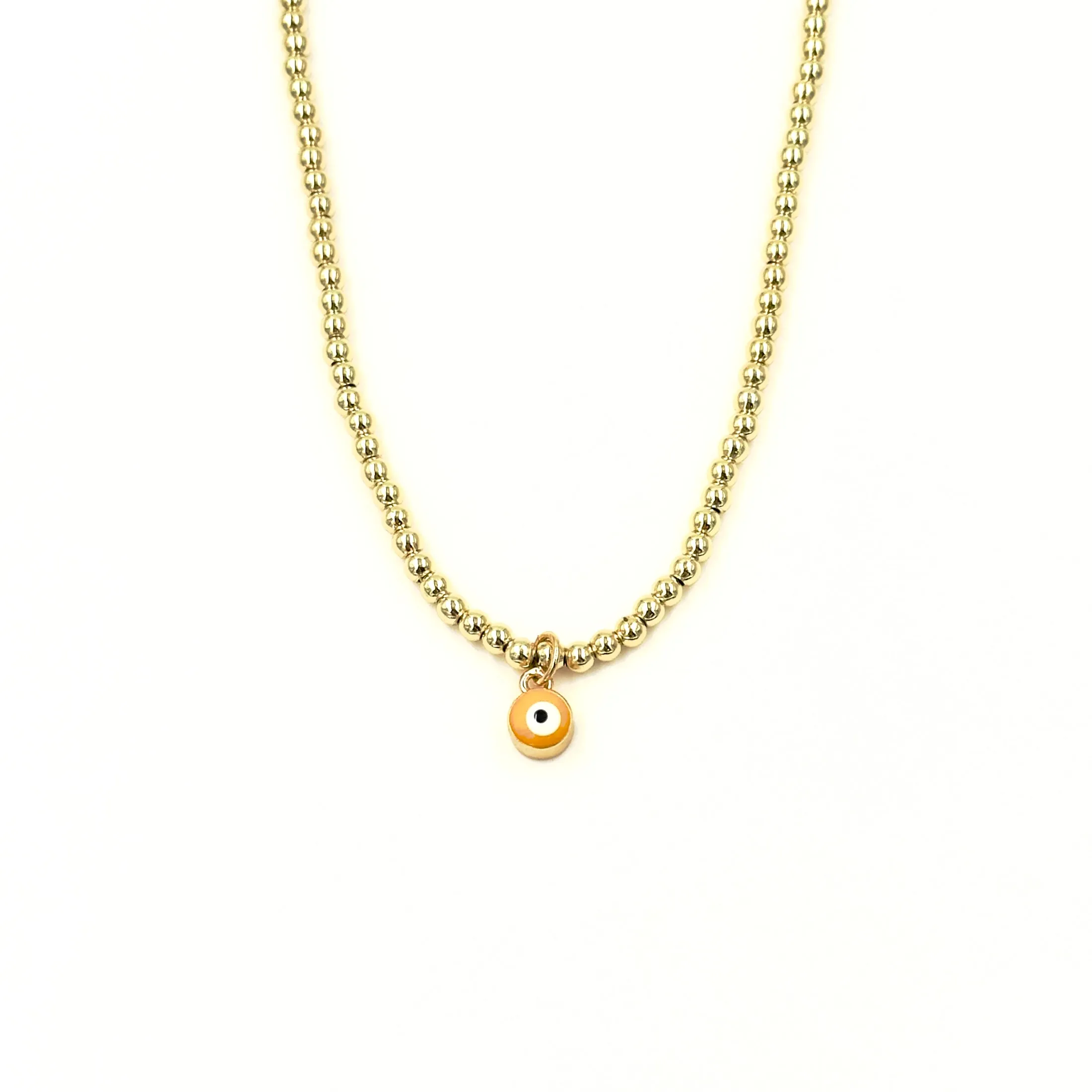 Ashley Gold Stainless Steel Gold Plated Yellow Enamel Evil Eye Charm Beaded Necklace